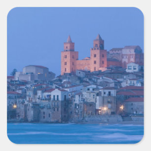 Italy, Sicily, Cefalu, View with Duomo from Square Sticker
