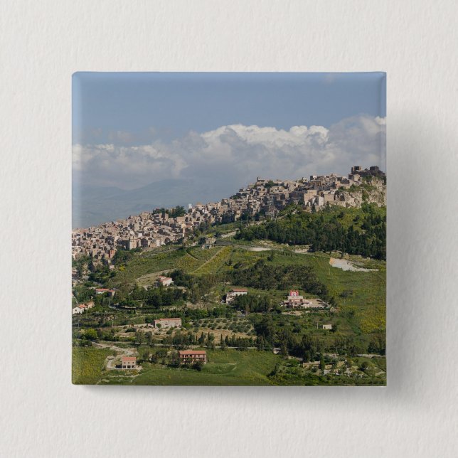 Italy, Sicily, Enna, Calascibetta, Morning View Pinback Button (Front)