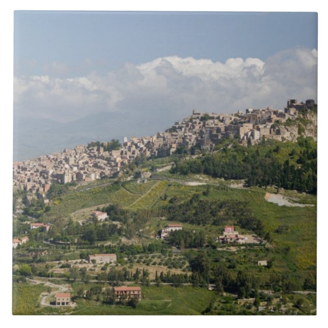 Italy, Sicily, Enna, Calascibetta, Morning View Tile (Front)