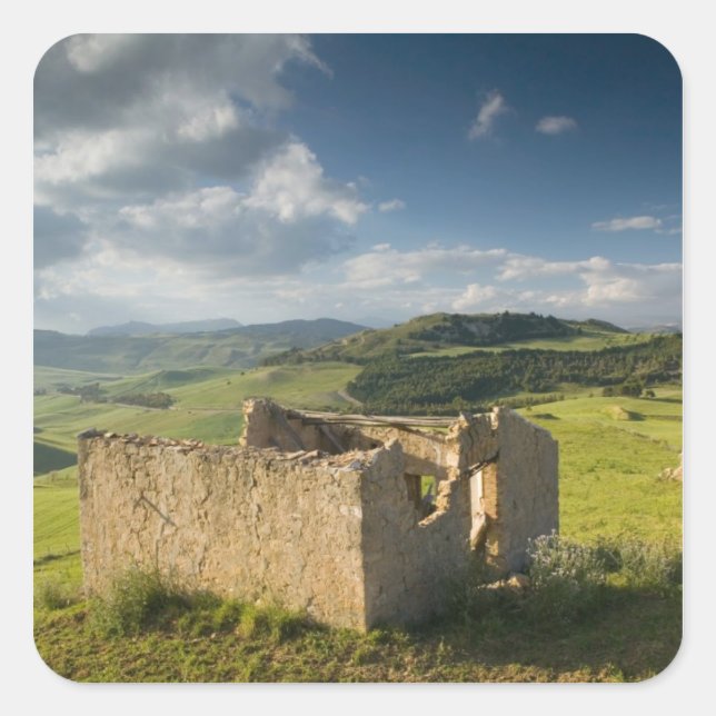 Italy, Sicily, Enna, Pergusa, Old Farmhouse Square Sticker (Front)