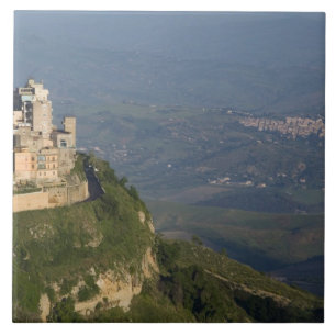 Italy, Sicily, Enna, Town View from Rocca di Ceramic Tile