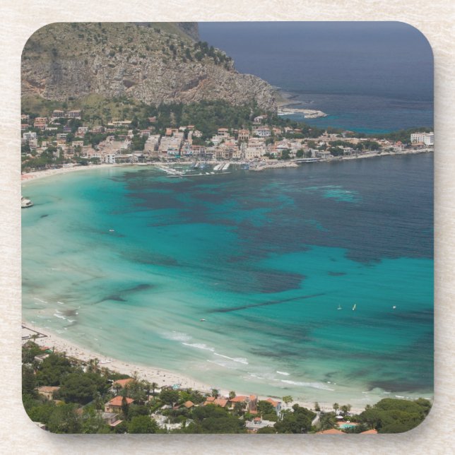 Italy, Sicily, Mondello, View of the beach from Beverage Coaster (Front)