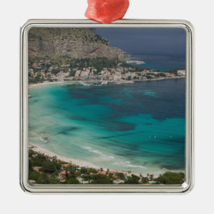 Italy, Sicily, Mondello, View of the beach from Metal Ornament