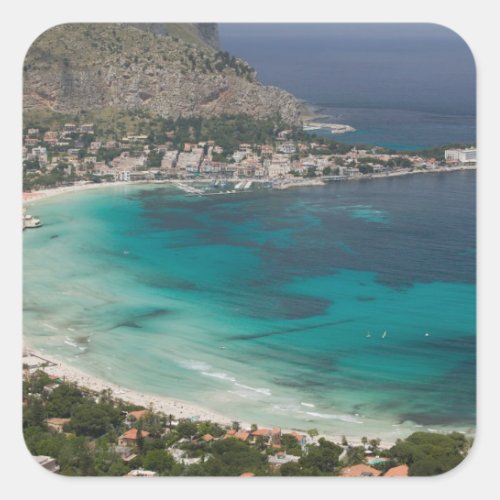 Italy Sicily Mondello View of the beach from Square Sticker