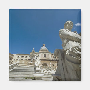 Italy, Sicily, Palermo, fountain with bust and Magnet