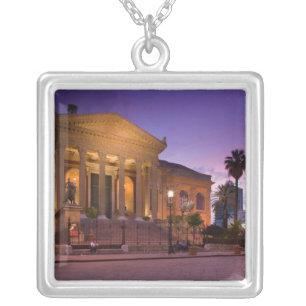 Italy, Sicily, Palermo, Teatro Massimo Opera Silver Plated Necklace