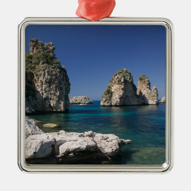 Italy, Sicily, Scopello, Rocks by Tonnara Metal Ornament (Front)