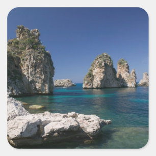 Italy, Sicily, Scopello, Rocks by Tonnara Square Sticker