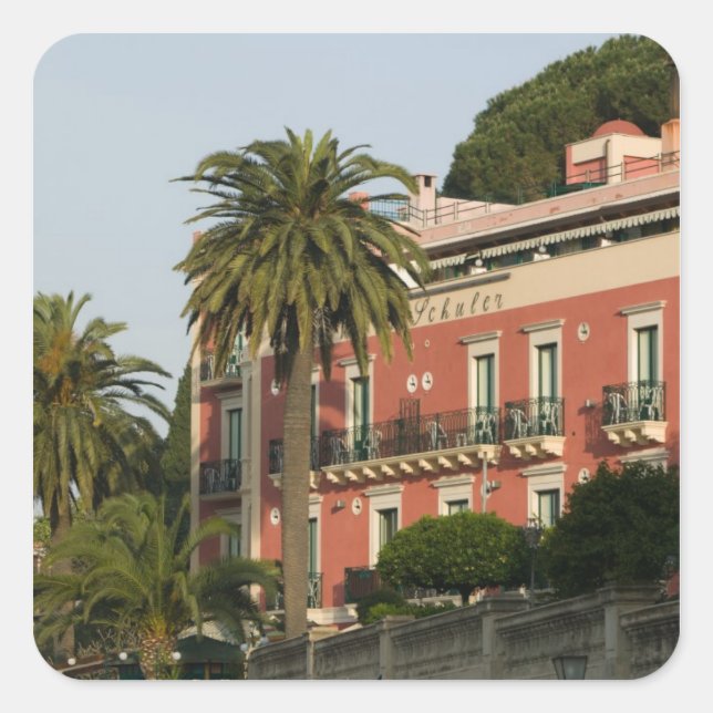 ITALY, Sicily, TAORMINA: Hotel Schuler Square Sticker (Front)