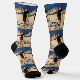 Italy Skiing vintage travel Socks