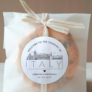 Italy Skyline Wedding Welcome Message Classic Round Sticker