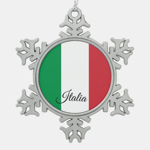 Italy snowflake Italian Flag Snowflake Pewter Christmas Ornament