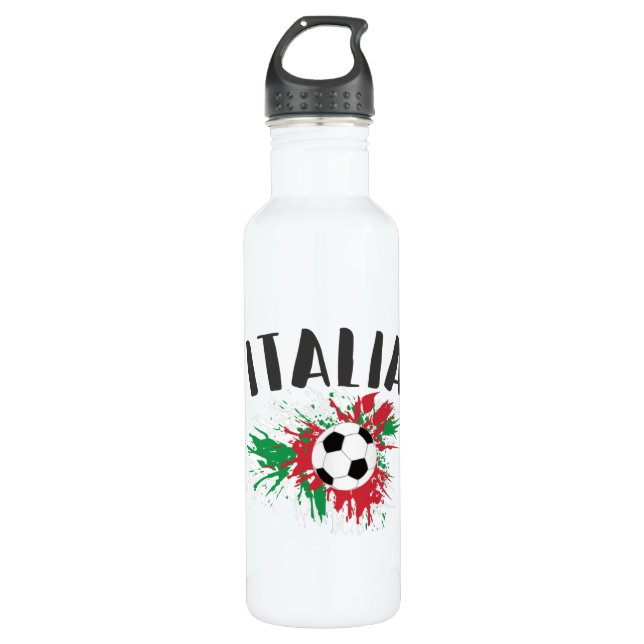 Italy Soccer Ball Grunge Flag Stainless Steel Water Bottle (Front)