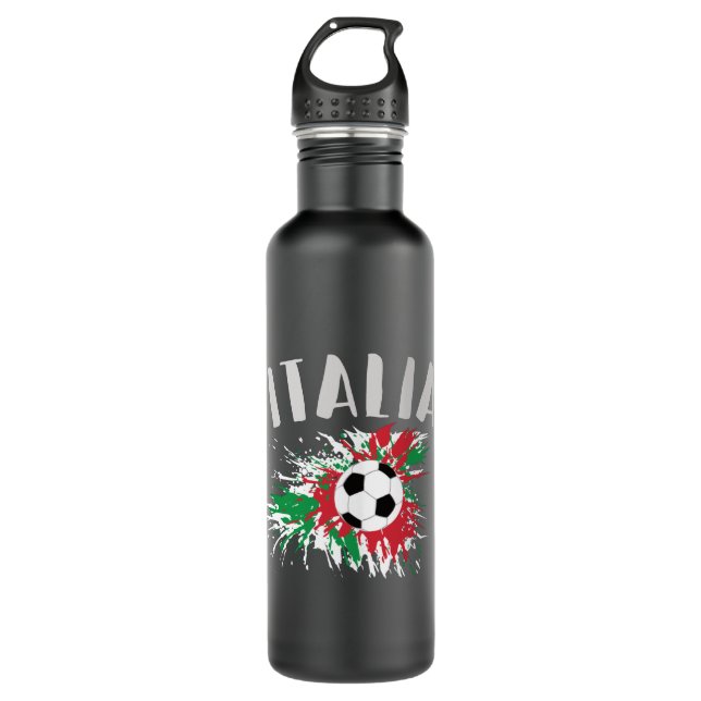 Italy Soccer Ball Grunge Flag Stainless Steel Water Bottle (Front)