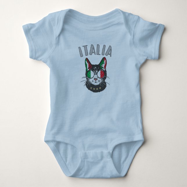 Italy Soccer Cat Mascot Italian Fan flag Baby Bodysuit (Front)