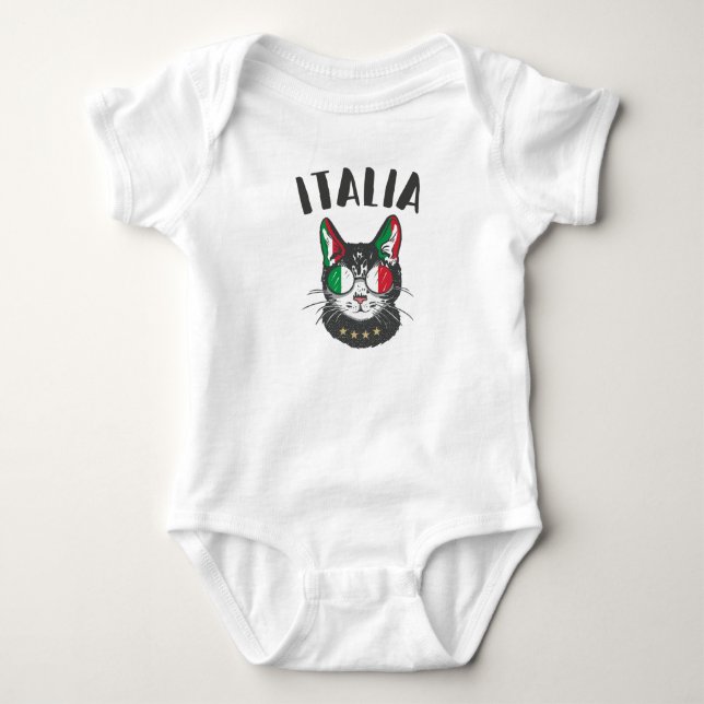 Italy Soccer Cat Mascot Italian Fan flag Baby Bodysuit (Front)