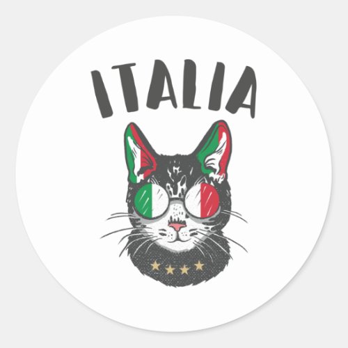 Italy Soccer Cat Mascot Italian Fan flag Classic Round Sticker