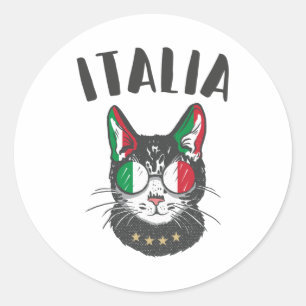 Italy Soccer Cat Mascot Italian Fan flag Classic Round Sticker