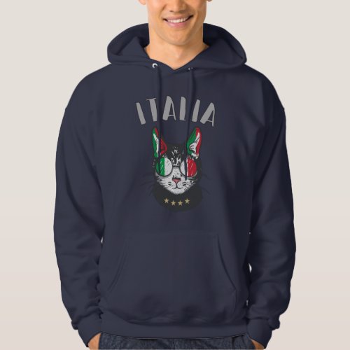 Italy Soccer Cat Mascot Italian Fan flag Hoodie