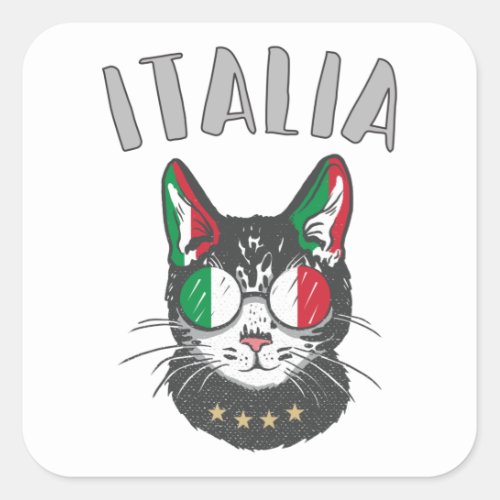 Italy Soccer Cat Mascot Italian Fan flag Square Sticker