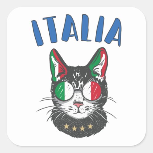 Italy Soccer Cat Mascot Italian Fan flag Square Sticker