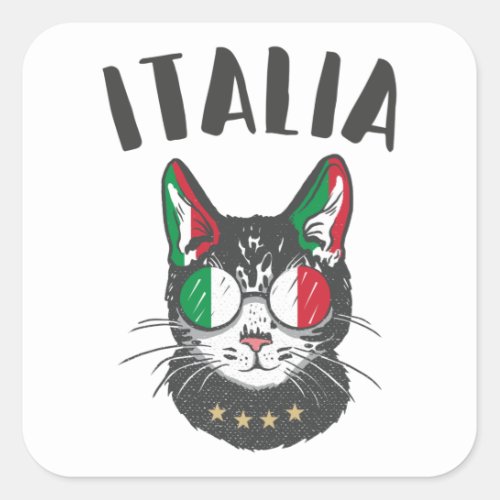 Italy Soccer Cat Mascot Italian Fan flag Square Sticker