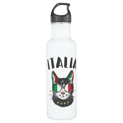 Italy Soccer Cat Mascot Italian Fan flag Stainless Steel Water Bottle