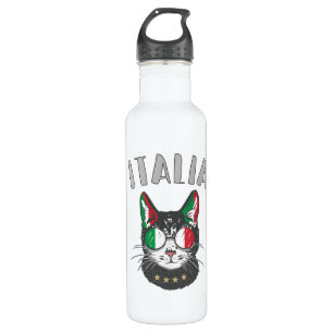 Italy Soccer Cat Mascot Italian Fan flag Stainless Steel Water Bottle