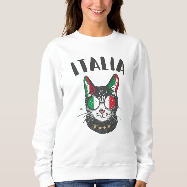 Italy Soccer Cat Mascot Italian Fan flag Sweatshirt (Front)