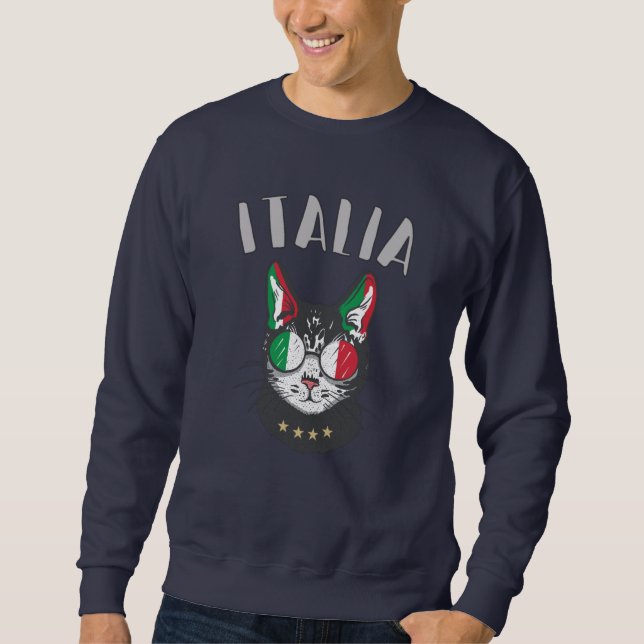 Italy Soccer Cat Mascot Italian Fan flag Sweatshirt (Front)
