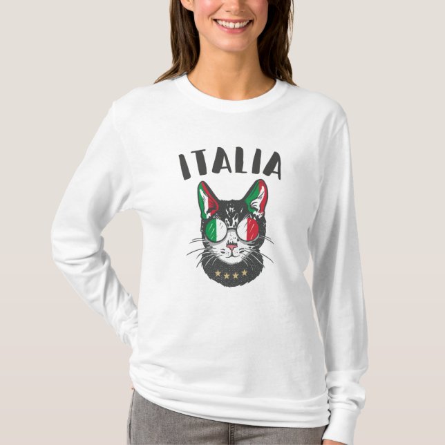 Italy Soccer Cat Mascot Italian Fan flag T-Shirt (Front)