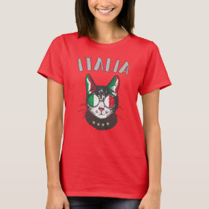 Italy Soccer Cat Mascot Italian Fan flag T-Shirt