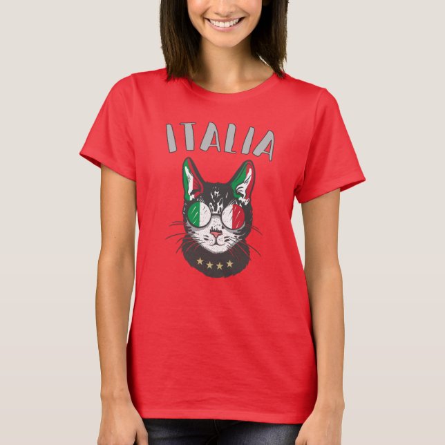 Italy Soccer Cat Mascot Italian Fan flag T-Shirt (Front)