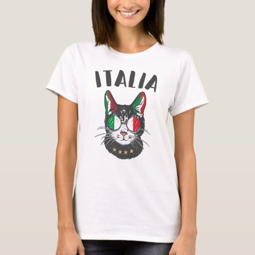 Italy Soccer Cat Mascot Italian Fan flag T_Shirt