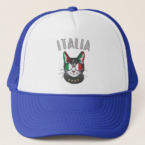 Italy Soccer Cat Mascot Italian Fan flag Trucker Hat