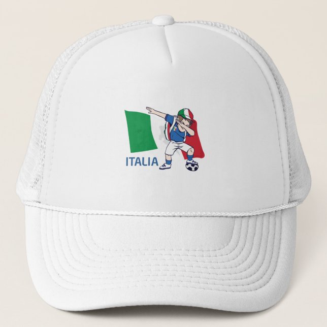 Italy Soccer Fan Kid dabbing schoolboy Trucker Hat (Front)