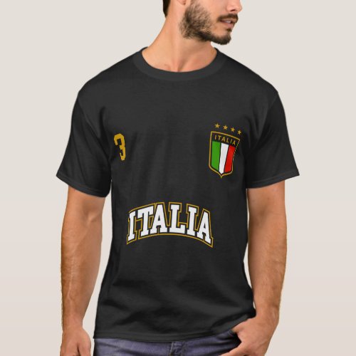 Italy Soccer Team Number 3 Sports Italian Flag T_Shirt