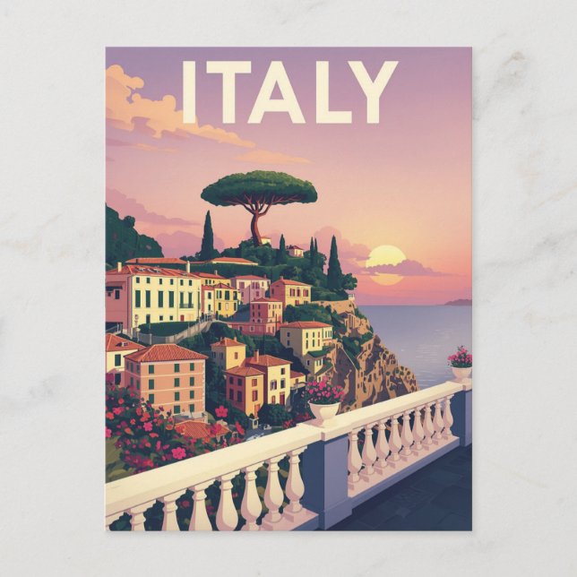 Italy Sunset Coastal Village Travel Postcard (Front)
