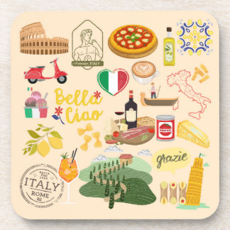 Italy Symbols Travel Lovers Beverage Coaster