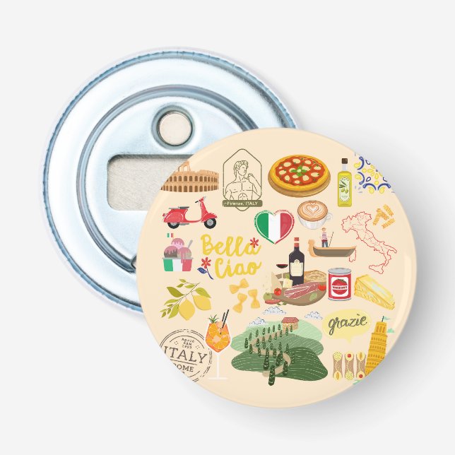 Italy Symbols Travel Lovers Bottle Opener (Front)