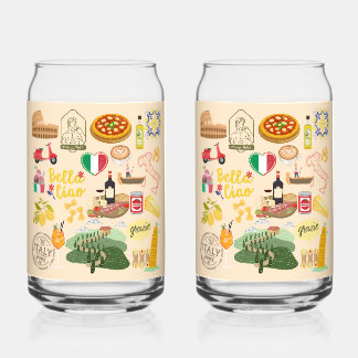 Italy Symbols Travel Lovers Can Glass