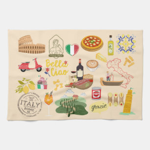 Italy Symbols Travel Lovers Kitchen Towel