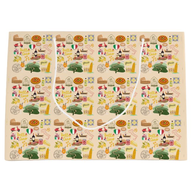 Italy Symbols Travel Lovers Large Gift Bag (Front)