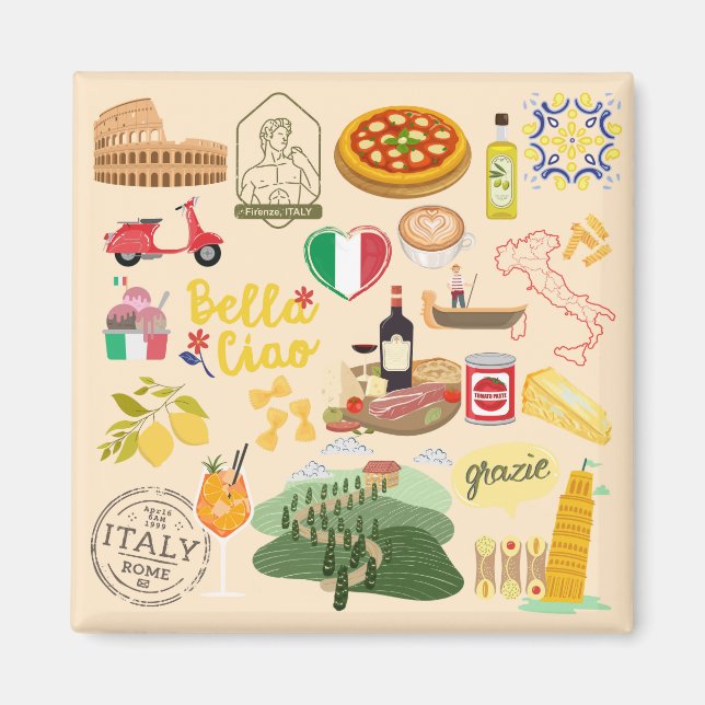 Italy Symbols Travel Lovers Magnet (Front)