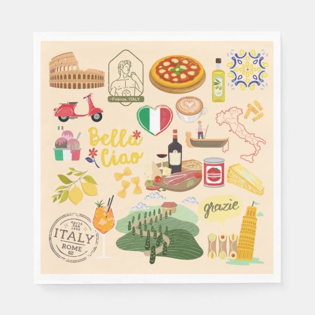 Italy Symbols Travel Lovers Napkins (Front)