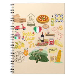Italy Symbols Travel Lovers Notebook