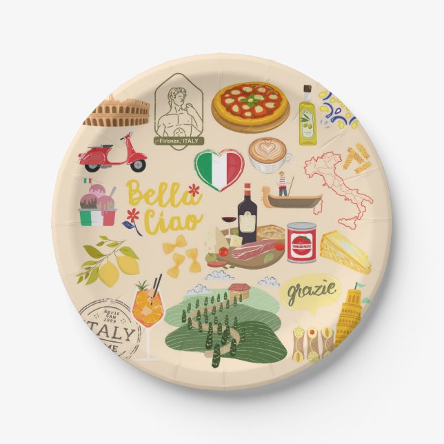 Italy Symbols Travel Lovers Paper Plates (Front)