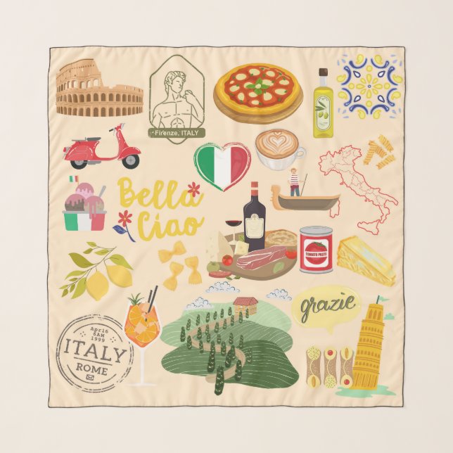 Italy Symbols Travel Lovers Scarf (Front)
