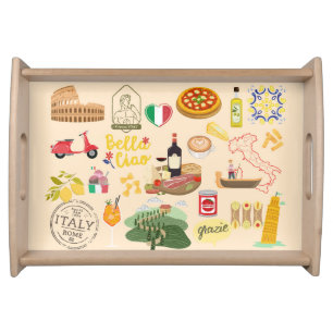 Italy Symbols Travel Lovers Serving Tray