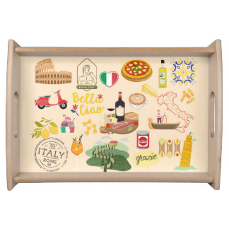 Italy Symbols Travel Lovers Serving Tray